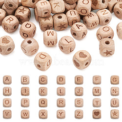 Unfinished Natural Wood Beads, Undyed, Cube, Large Hole Beads, Antique White, 98Pcs/Set(WOOD-TA0001-68)