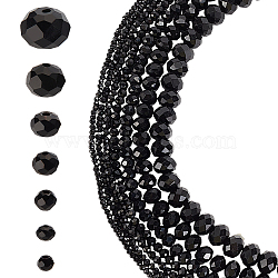 7 Strands 7 Styles  Opaque Solid Color Glass Beads Strands, Faceted, Rondelle, Black, 2.5~10x2~8mm, Hole: 0.4~1mm, 1 strand/style(EGLA-GO0001-02C)