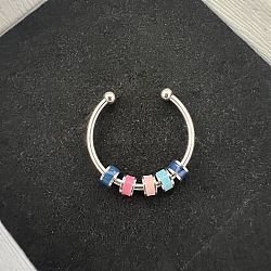 304 Stainless Steel Enamel Disc Beaded Adjustable Open Rings, Relieve Anxiety Cuff Rings, Stainless Steel Color, Colorful, Inner Diameter: Adjustable(FS-WGAD8B0-02)