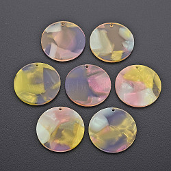 Cellulose Acetate(Resin) Pendants, Flat Round, Gold, 29.5x2.5mm, Hole: 1.6mm(X-KY-N015-022-01)