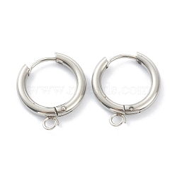 201 Stainless Steel Huggie Hoop Earring Findings, with Horizontal Loop and 316 Surgical Stainless Steel Pin, Stainless Steel Color, 19x17x2.5mm, Hole: 2.5mm, Pin: 1mm(STAS-P283-01D-P)