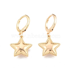 Brass Star Dangle Leverback Earrings for Women, Cadmium Free & Nickel Free & Lead Free, Real 18K Gold Plated, 28mm, Pin: 1mm(EJEW-N012-62)