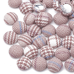 Handmade Cloth Fabric Covered Cabochons, with Aluminum Bottoms, Half Round/Dome with Tartan Pattern, Platinum, Pink, 10x5.5mm(WOVE-Q071-06A-06)