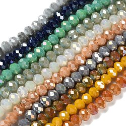 Electroplate Opaque Glass Beads Strands, Facted, Round, Mixed Color, 7~8x6mm, Hole: 1.4mm, about 65~67pcs/strand, 14.96~16.93''(38~43cm)(GLAA-D022-03)