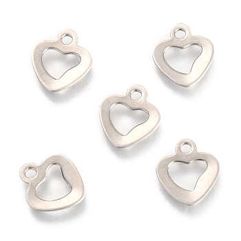 201 Stainless Steel Charms, Laser Cut, Heart, Stainless Steel Color, 10x9x0.6mm, Hole: 1.4mm