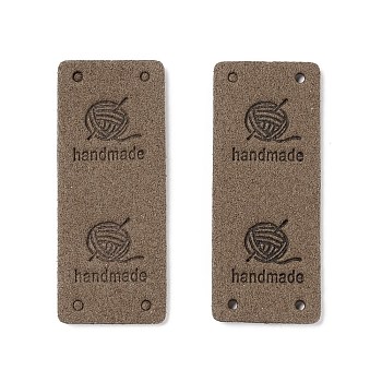 PU Leather Labels, Handmade Embossed Tag, with Holes, for DIY Jeans, Bags, Shoes, Hat Accessories, Rectangle, Coffee, 51x21x1.5mm, Hole: 1.8mm
