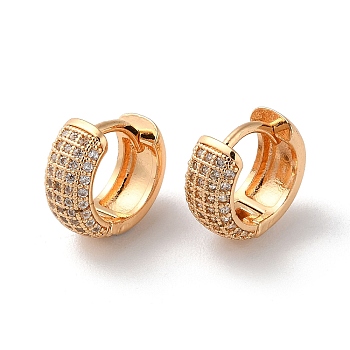 Brass Thick Hoop Earrings with Rhinestone, Light Gold, 12x6x13.5mm
