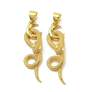 Brass Pendants, Snake, Real 18K Gold Plated, 32.5x9x4mm, Hole: 4x3.5mm