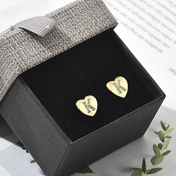 Rack Plating Brass Micro Pave Clear Cubic Zirconia Stud Earrings, Heart, Letter K, 8.5x9.5mm
