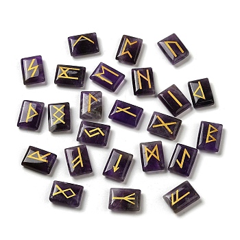 24Pcs Rectangle Natural Amethyst Rune Stones, Healing Stones for Chakras Balancing, Crystal Therapy, Meditation, Reiki, Divination, 20x15x6.5mm
