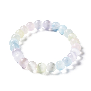 Macaron Color Dyed Natural Selenite Round Beaded Stretch Bracelet, Colorful, 1/4 inch(0.6cm), Inner Diameter: 2-1/8 inch(5.4cm)