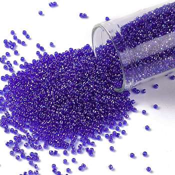 TOHO Round Seed Beads, Japanese Seed Beads, (87) Transparent AB Cobalt, 15/0, 1.5mm, Hole: 0.7mm, about 3000pcs/10g