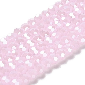 Electroplate Glass Beads Strands, Faceted(32 Facets), Pearl Luster Plated, Round, Pearl Pink, 6mm, Hole: 1mm, about 98~100pcs/strand, 20.39~20.59 inch(51.8~52.3cm)