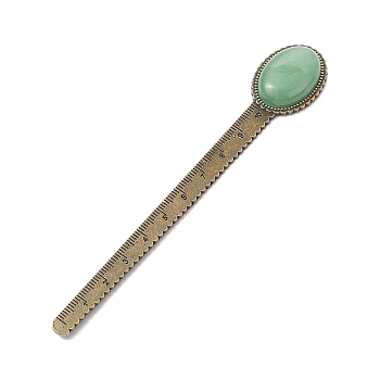 Tibetan Style Alloy Bookmark Rulers, Oval Natural Green Aventurine Bookmarks, Antique Bronze, 134x22.5x8mm