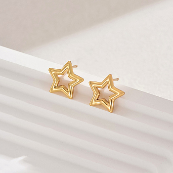 Brass Elegant Classic Women's Stud Earrings, Real 18K Gold Plated, Versatile for Work, Star, 11mm