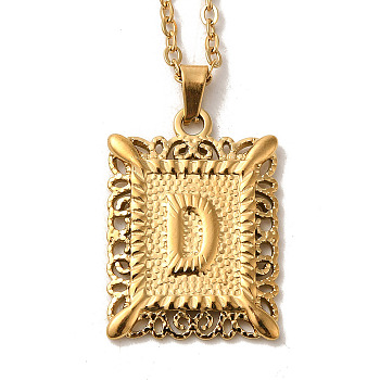 201 Stainless Steel Cable Chain Rectangle with Letter Pendant Necklaces, Golden, Letter D, 19.96 inch(50.7cm)