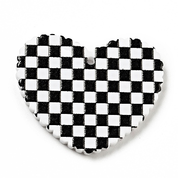 Printed Acrylic Pendants, Heart with Tartan Pattern, Black, 26x31.5x2mm, Hole: 1.5mm