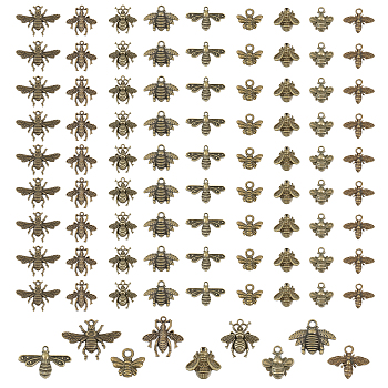 90Pcs 9 Style Tibetan Style Alloy Pendants, Bee, Antique Bronze, 9.5~25x10~32.5x2~4.5mm, Hole: 0.8~3mm, 10pcs/style