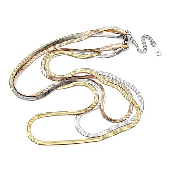 304 Stainless Steel Multi Layered Flat Snake Chain Necklaces, Mixed Color, 17.91 inch(45.5cm)