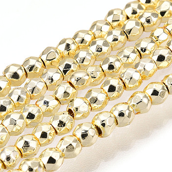 Electroplate Non-magnetic Synthetic Hematite Bead Strands, Round, Faceted, Golden Plated, 2mm, Hole: 1mm, about 200pcs/strand, 15.7 inch