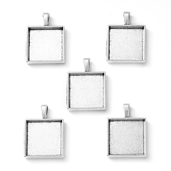Tibetan Style Alloy Pendant Cabochon Settings, Plain Edge Bezel Cups, Lead Free & Nickel Free, Square, Antique Silver, Tray: 20x20mm, 32x24x4.5mm, Hole: 7mm
