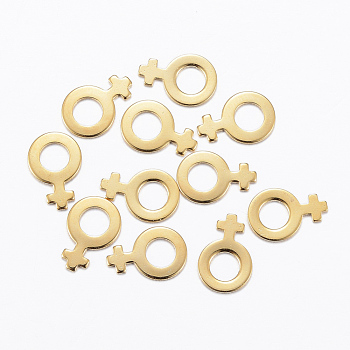 201 Stainless Steel Charms, Symbol-Female, Golden, 11x7.5x0.8mm, Hole: 4mm