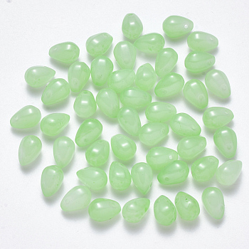Imitation Jade Glass Charms, Teardrop, Light Green, 9x6x6mm, Hole: 1mm
