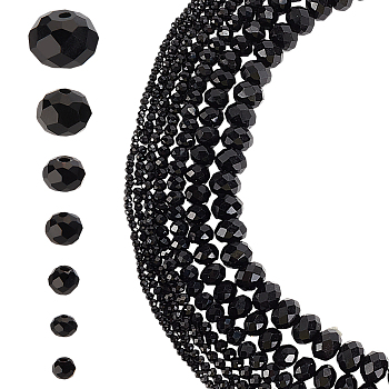 7 Strands 7 Styles  Opaque Solid Color Glass Beads Strands, Faceted, Rondelle, Black, 2.5~10x2~8mm, Hole: 0.4~1mm, 1 strand/style