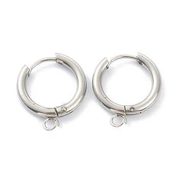 201 Stainless Steel Huggie Hoop Earring Findings, with Horizontal Loop and 316 Surgical Stainless Steel Pin, Stainless Steel Color, 19x17x2.5mm, Hole: 2.5mm, Pin: 1mm