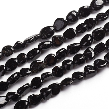 Natural Black Tourmaline Beads Strands, Tumbled Stone, Nuggets, 6.5~9.5x5.5~7.5x3.5~5.5mm, Hole: 0.8mm, about 50pcs/Strand, 15.67 inch(39.8cm)