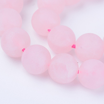 Natural Rose Quartz Beads Strands, Round, Frosted, 12~12.5mm, Hole: 1.5mm, about 30pcs/strand, 15.5 inch