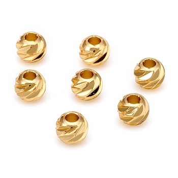 Carved Brass Spacer Beads, Round, Golden, 5x4mm, Hole: 1.8mm