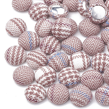 Handmade Cloth Fabric Covered Cabochons, with Aluminum Bottoms, Half Round/Dome with Tartan Pattern, Platinum, Pink, 10x5.5mm
