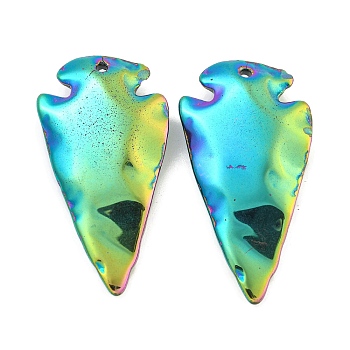 Electroplated Synthetic Non-Magnetic Hematite Pendants, Arrowhead Charms, Rainbow Plated, 45x24x8mm, Hole: 1.9mm