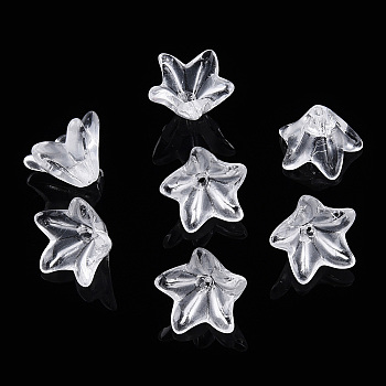 Transparent Glass Beads Caps, Greenish Lily Flower, Clear, 10x12.5x12mm, Hole: 1.5mm