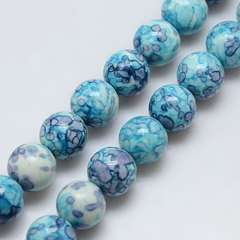 Synthetic Ocean White Jade Beads Strands, Dyed, Round, Deep Sky Blue, 10mm, Hole: 1mm, about 38pcs/strand, 15.15 inch