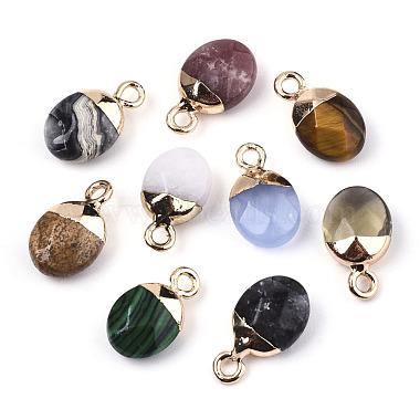 Light Gold Mixed Color Oval Mixed Stone Charms