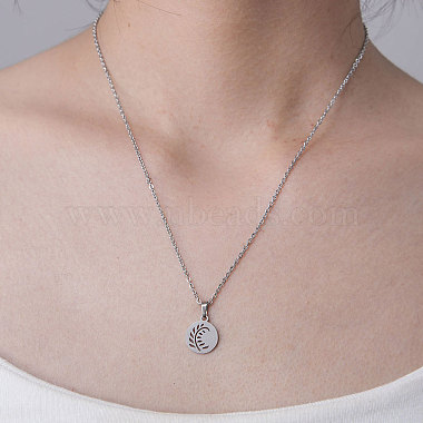 201 Stainless Steel Hollow Leaf Pendant Necklace(NJEW-OY001-22)-2