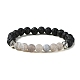 bracelet extensible en perles rondes en agate craquelée teinte naturelle et en pierre de lave(BJEW-TA00444-02)-1