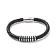 Black Leather Braided Cord Bracelet with 304 Stainless Steel Magnetic Clasps(BJEW-P275-02P)-1