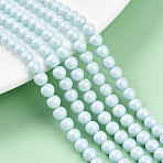 Baking Paint Pearlized Glass Pearl Bead Strands, Round, Light Cyan, 4mm, Hole: 0.6mm, about 103~104pcs/strand, 15.75~15.94 inch(40~40.5cm)(HY-N002-4mm-B01)