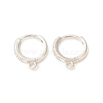 Brass Micro Pave Clear Cubic Zirconia Hoop Earring Findings, Round, with Horizontal Loops, Cadmium Free & Lead Free, Platinum, 13x12.5x3mm, Hole: 1.2mm, Pin: 0.8mm(KK-C018-01B-P)
