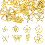 16Pcs 8 Styles Alloy Pendants, Flower & Butterfly Charms, Golden, 19~47x17.5~43x1~4mm, Hole: 1.2~2.2mm, 2pcs/style(FIND-YW0013-07)