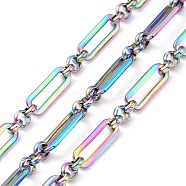 Ion Plating(IP) 304 Stainless Steel Figaro Chains, Unwelded, with Spool, Rainbow Color, Oval: 14x5x1mm, Ring: 4x1.5mm, about 32.8 Feet(10m)/roll(CHS-L022-04M)