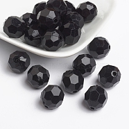 Opaque Acrylic Beads, Faceted Round, Black, Size:about 14mm in diameter, hole: 2mm, about 340pcs/500g(PAB14mmY-1)