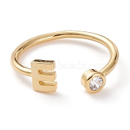 Brass Micro Pave Clear Cubic Zirconia Cuff Rings, Open Rings, Long-Lasting Plated, Real 18K Gold Plated, Letter.E, US Size 6, Inner Diameter: 17mm(RJEW-J074-01G-E)