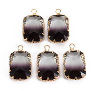 Gradient Color Glass Pendants, with Brass Prong Settings, Faceted, Rectangle, Light Gold, Dark Gray, 24x14x6mm, Hole: 1.6mm(GLAA-S193-005-B03)