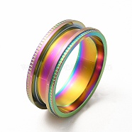 201 Stainless Steel Grooved Finger Ring Settings, Ring Core Blank, for Inlay Ring Jewelry Making, Rainbow Color, Inner Diameter: 20mm, Groove: 3.7mm(STAS-P323-10MC)