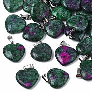 Heart Natural Zoisite Pendants, with Platinum Tone Brass Findings, 20~22x20~21x5~8mm, Hole: 2x7mm(G-Q438-03)