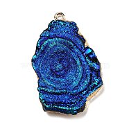 Opaque Resin Pendants, Textured Nuggets Charms with Golden Plated Iron Loops, Blue, 41.5x26x6mm, Hole: 2mm(CRES-D020-01C)